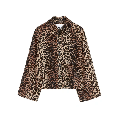 Shop Ganni Leopard-print Linen-blend Jacket