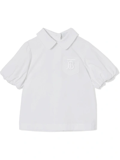 Shop Burberry Monogram-embroidered Blouse In White