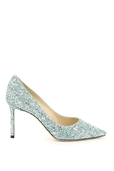 Shop Jimmy Choo Romy 85 Glitter Pumps Miami Mint In Anthracite