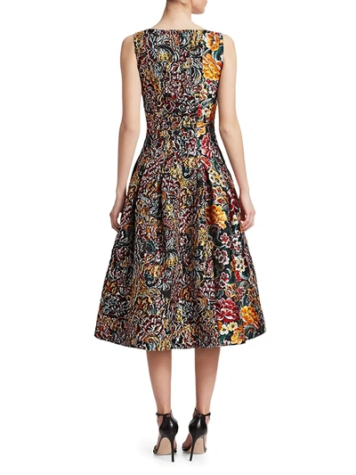 Shop Oscar De La Renta Women's Multi Floral Jacquard Sleeveless A-line Dress In Juniper Multi