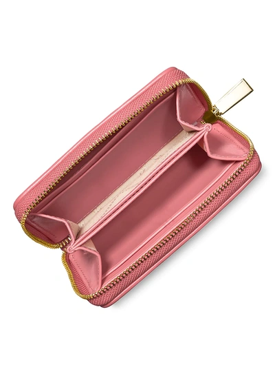 Shop Michael Michael Kors Small Jet Set Woven Leather Card Case In Tea Rose