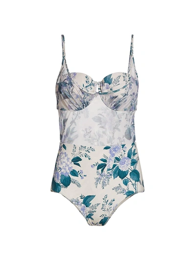 Shop Zimmermann Cassia Balconette One-piece Swimsuit In Hydrangea Floral