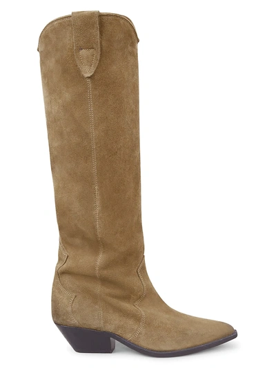 Shop Isabel Marant Women's Denvee 40mm Suede Tall Western Boots In Taupe