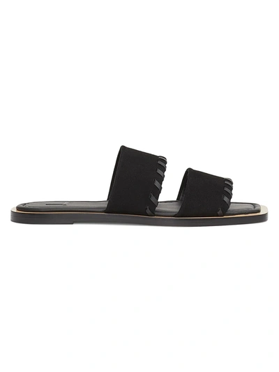 Shop Lafayette 148 Nia Two-band Whipstitched Suede Sandals In Black