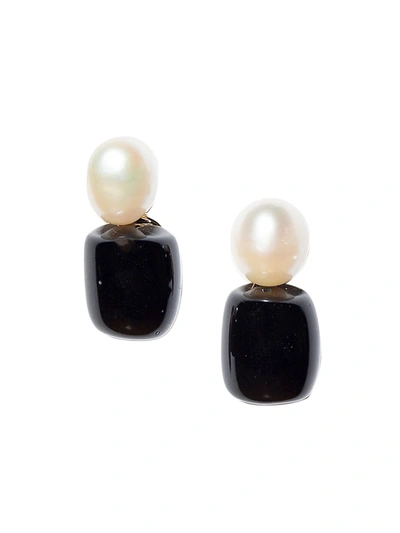 Shop Lele Sadoughi Imitation Pearl Stud Earrings In Jet Black