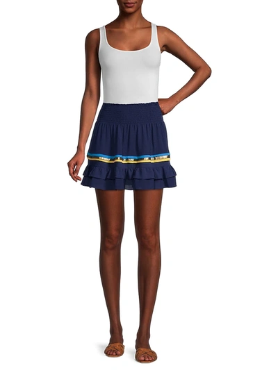 Shop Ramy Brook Milan Ruffled Mini Skirt In Blue
