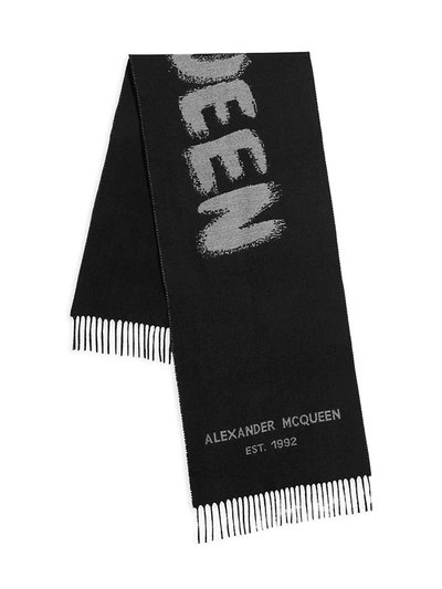 Shop Alexander Mcqueen Women's Graffiti Logo Wool Scarf In Black Multi
