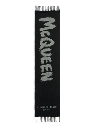 Shop Alexander Mcqueen Women's Graffiti Logo Wool Scarf In Black Multi