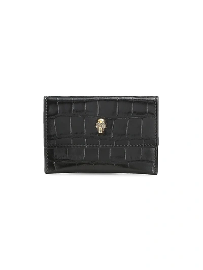 Shop Mcq By Alexander Mcqueen Women's Crocodile-embossed Leather Envelope Card Case In Black