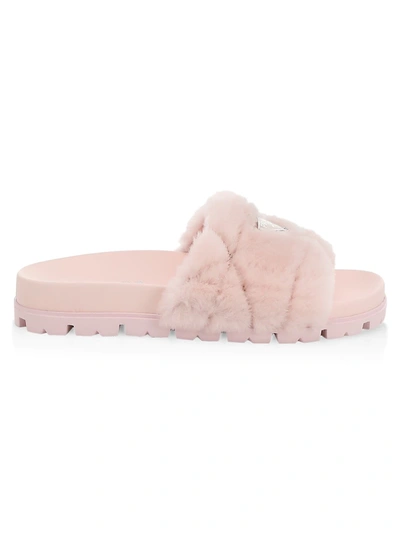 Shop Prada Women's Shearling Fur Slides In Orchidea