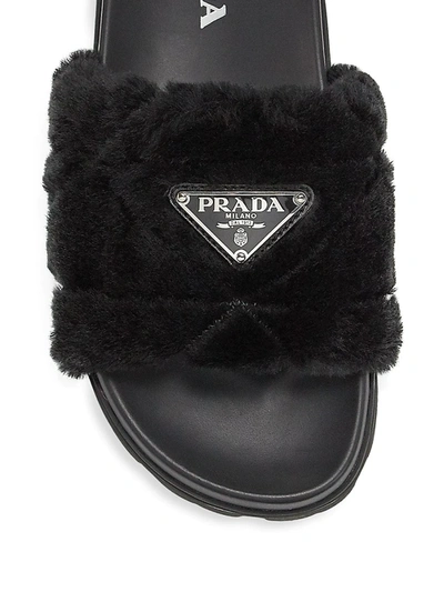 Shop Prada Women's Shearling Fur Slides In Orchidea