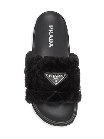 Shop Prada Women's Shearling Fur Slides In Orchidea