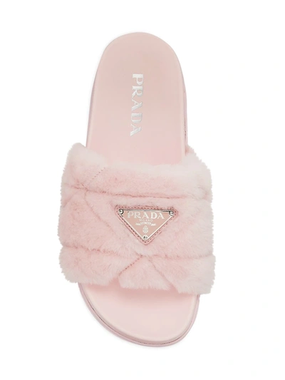 Shop Prada Women's Shearling Fur Slides In Orchidea