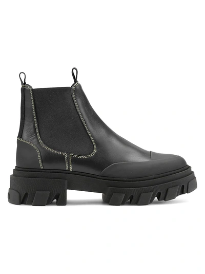 Shop Ganni Low Chelsea Leather Boots In Black