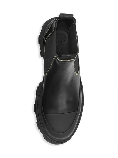 Shop Ganni Low Chelsea Leather Boots In Black