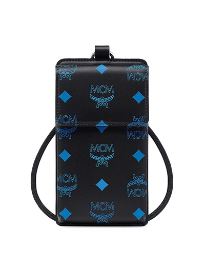 Shop Mcm Men's Logo Phone Lanyard In Vallarta Blue Black
