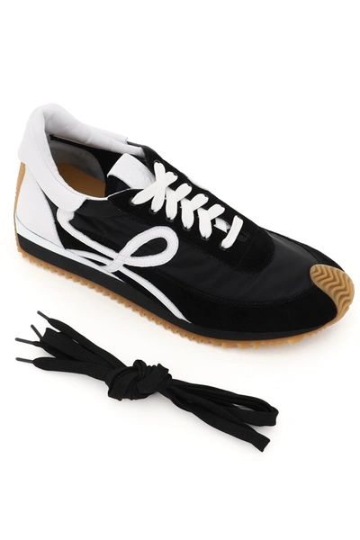 Shop Loewe Flow Sneakers In Leather And Nylon In Black,white