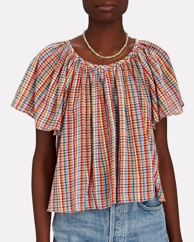Shop The Great The Dale Plaid Cotton Top In Multi