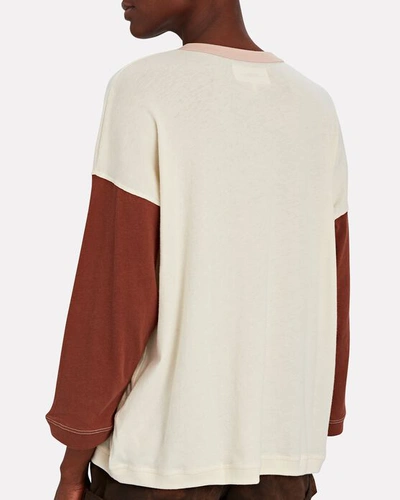 Shop The Great The Shrunken Cotton Henley In Ivory/burgundy