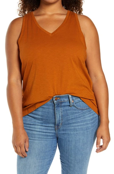 Shop Madewell Whisper Cotton V-neck Tank In Saddle Brown