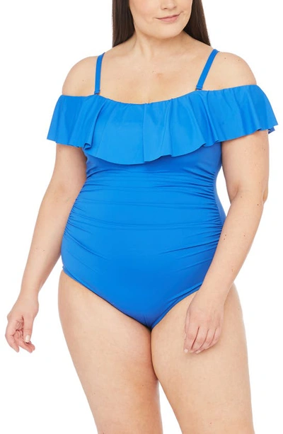 Shop La Blanca Off The Shoulder One-piece Swimsuit In China Blue