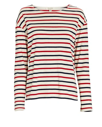 Shop Nili Lotan Arlette Striped Long Sleeve T-shirt In Ecru/red/navy