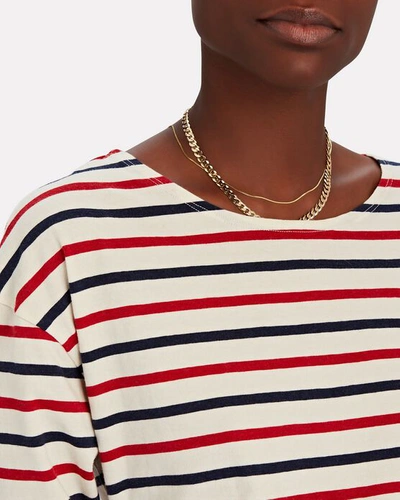 Shop Nili Lotan Arlette Striped Long Sleeve T-shirt In Ecru/red/navy