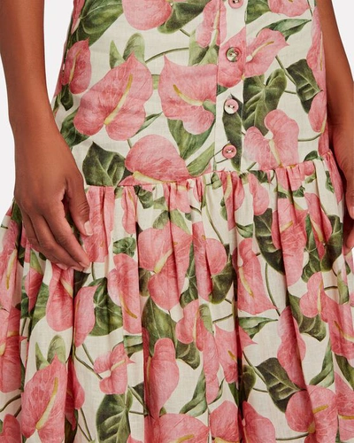 Shop Agua By Agua Bendita Ciruela Anturios Linen Midi Skirt In Pink/green