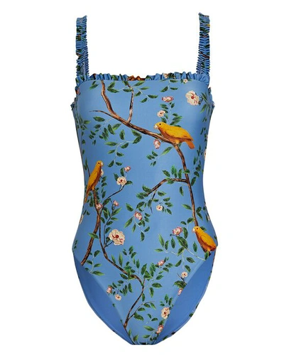 Shop Agua By Agua Bendita Limon Ruffled One-piece Swimsuit In Blue