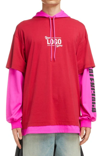 Shop Balenciaga Your Logo Here Layered Hoodie In Red/ Pink