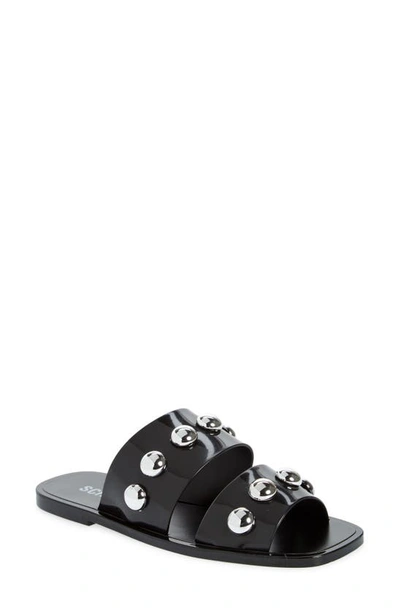 Shop Schutz Lizzie Slide Sandal In Black/ Silver