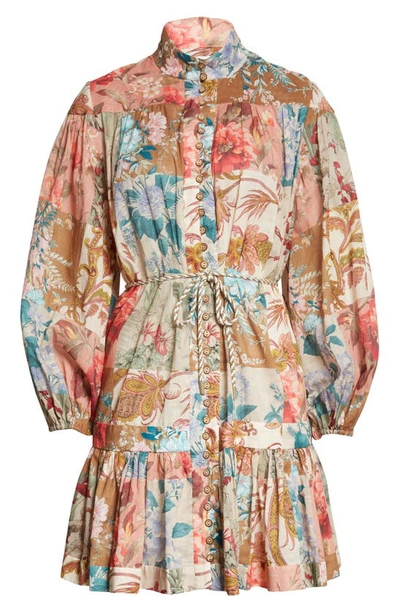 Shop Zimmermann Cassia Patchwork Long Sleeve Voile Minidress In Patchwork Floral