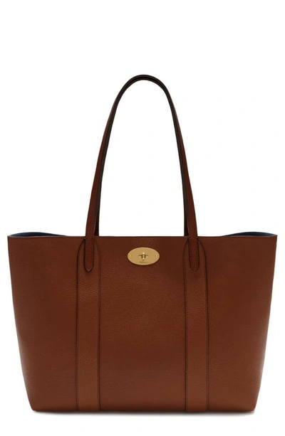 Shop Mulberry Bayswater Leather Tote In Oak/ Oxford Blue