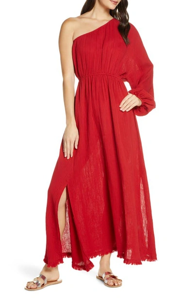 Shop Red Carter Julia One-shoulder Maxi Cover-up Dress In Brick