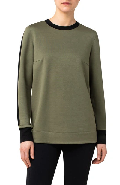 Shop Akris Punto Colorblock Jersey Sweatshirt In Moss Black
