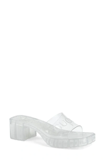 Shop Gucci Plastique Logo Platform Slide Sandal In Trasparente