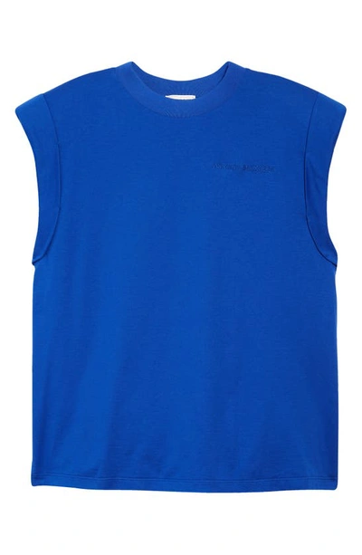 Shop Alexander Mcqueen Logo Embroidered Padded Shoulder T-shirt In Ultramarine