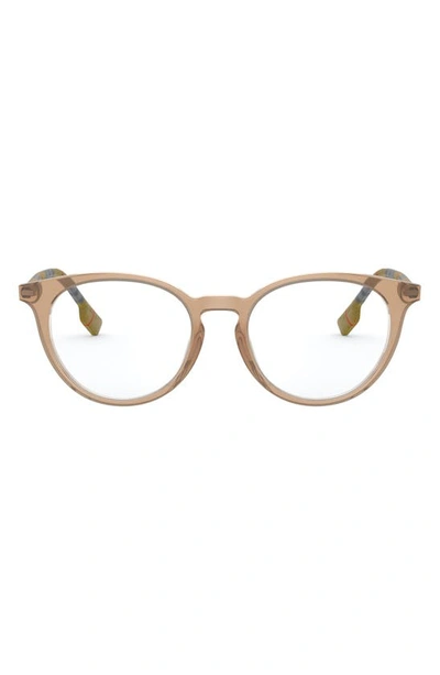 Shop Burberry 51mm Round Optical Glasses In Transparent Brown