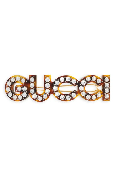 Gucci Crystal-embellished Logo Hairclip In Brown