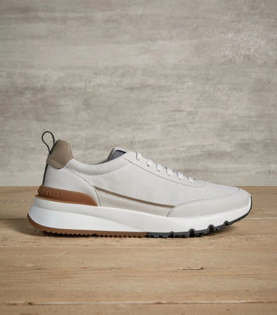 Shop Brunello Cucinelli Leather Logo Sneakers In White