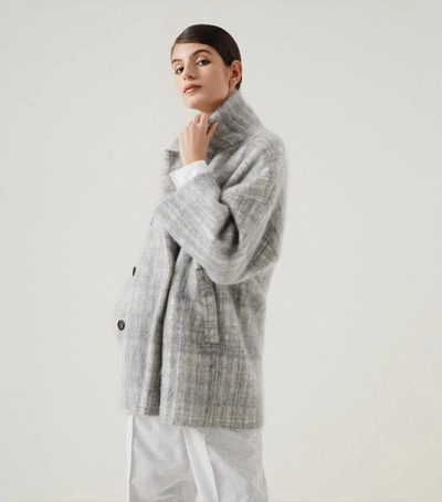Shop Brunello Cucinelli Wool-blend Check Coat In Grey
