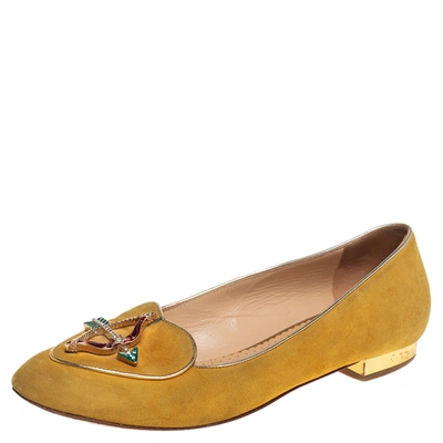 Pre-owned Charlotte Olympia Yellow Suede Ballet Flats Size 36.5