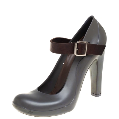 Pre-owned Marni Grey Rubber And Brown Leather Mary Jane Pumps Size 37