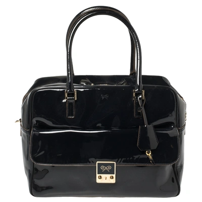 Pre-owned Anya Hindmarch Navy Blue Patent Leather Carker Satchel
