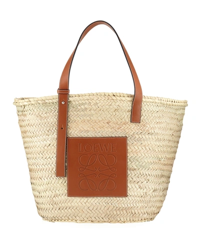 Shop Loewe Basket Bag Large In Palm Leaf With Leather Handles In Natural/tan