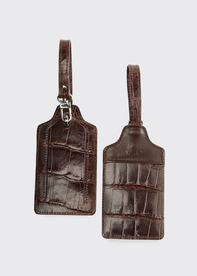Shop Abas Classic Alligator Luggage Tags, Set Of Two In Brown