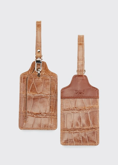 Shop Abas Classic Alligator Luggage Tags, Set Of Two In Cognac