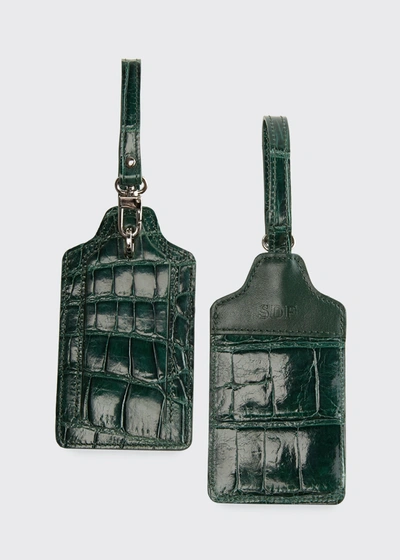 Shop Abas Classic Alligator Luggage Tags, Set Of Two In Hunter Green