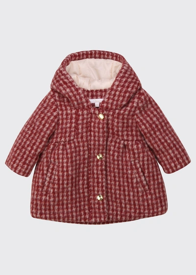 Shop Chloé Girl's Check Hooded Logo Engraved Coat In Red