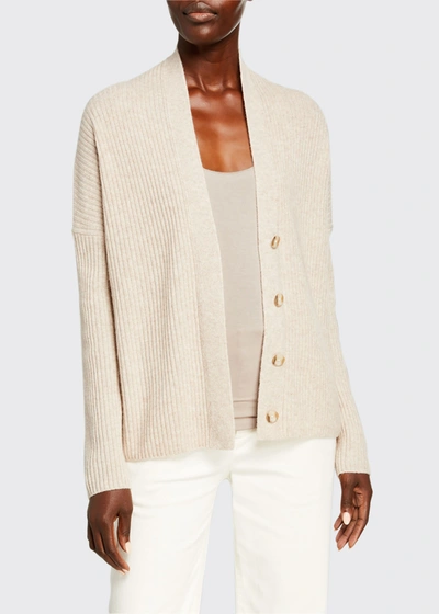 Shop Vince Ribbed Button-front Wool-blend Cardigan In Wave Crest